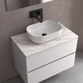 Lavabo de posar CARLA sin sifón ni desagüe clicker PORCELANA BLANCA Ø 360 x 105 mm - BañoClick